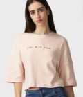 CROPPED COTTON T-SHIRT HALF SLEEVE IN PEACH COLOUR 1