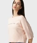 CROPPED COTTON T-SHIRT HALF SLEEVE IN PEACH COLOUR 2