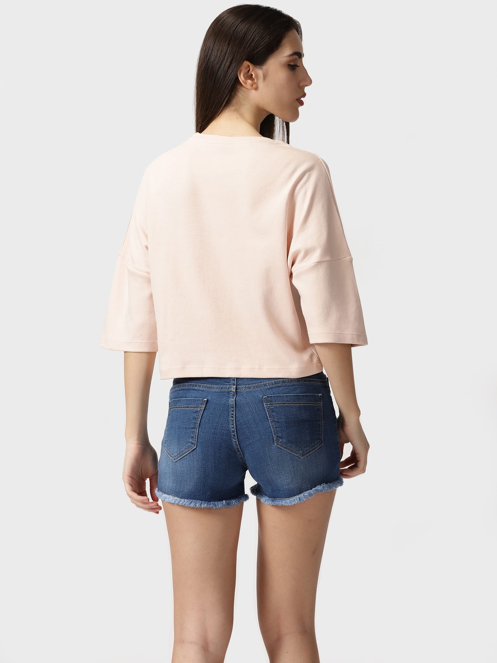 CROPPED COTTON T-SHIRT HALF SLEEVE IN PEACH COLOUR 3