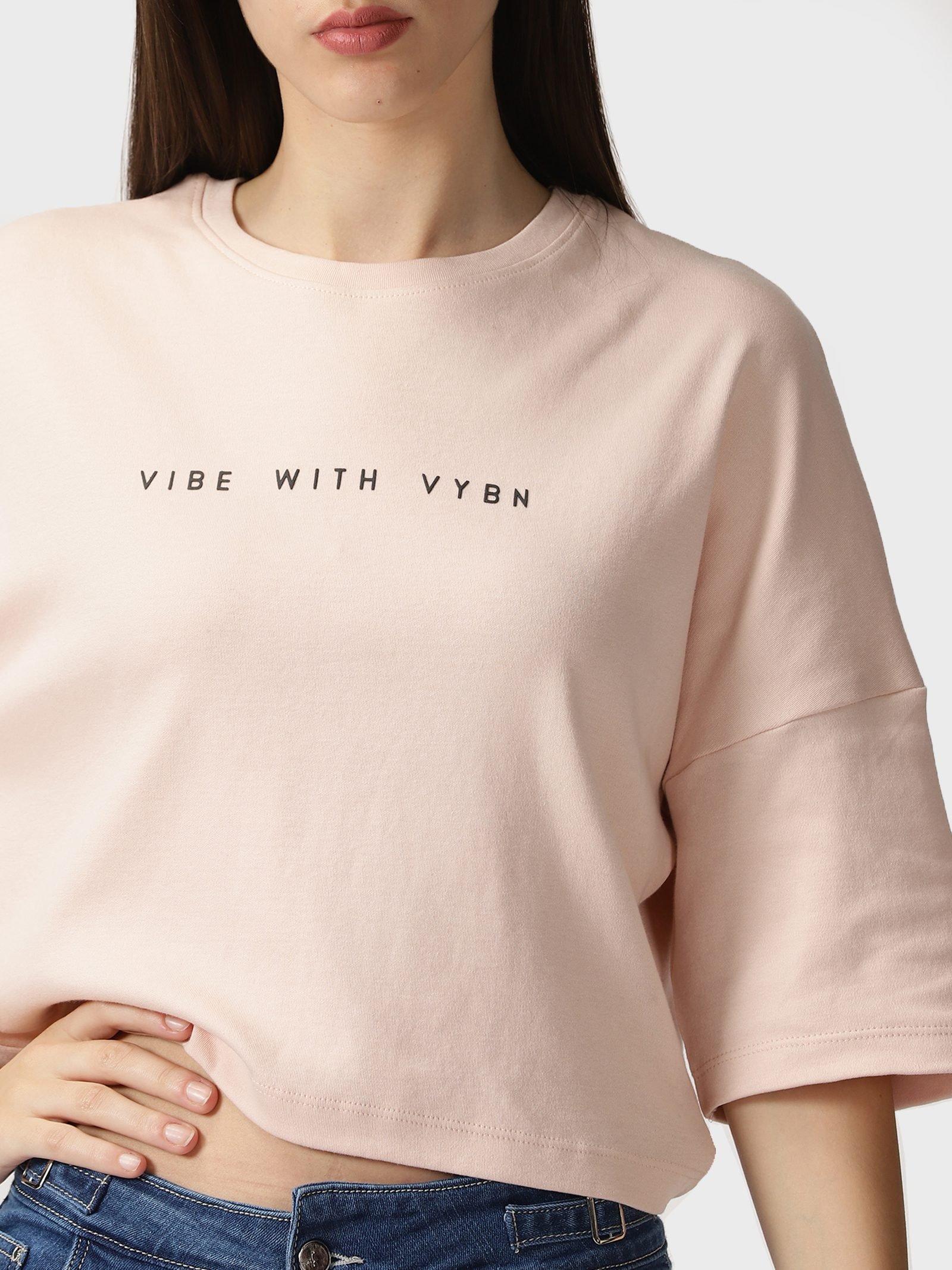 CROPPED COTTON T-SHIRT HALF SLEEVE IN PEACH COLOUR 5