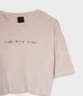 Women_s VYBN Crop Top Half Sleeve in Color Peach Dust_Product 3
