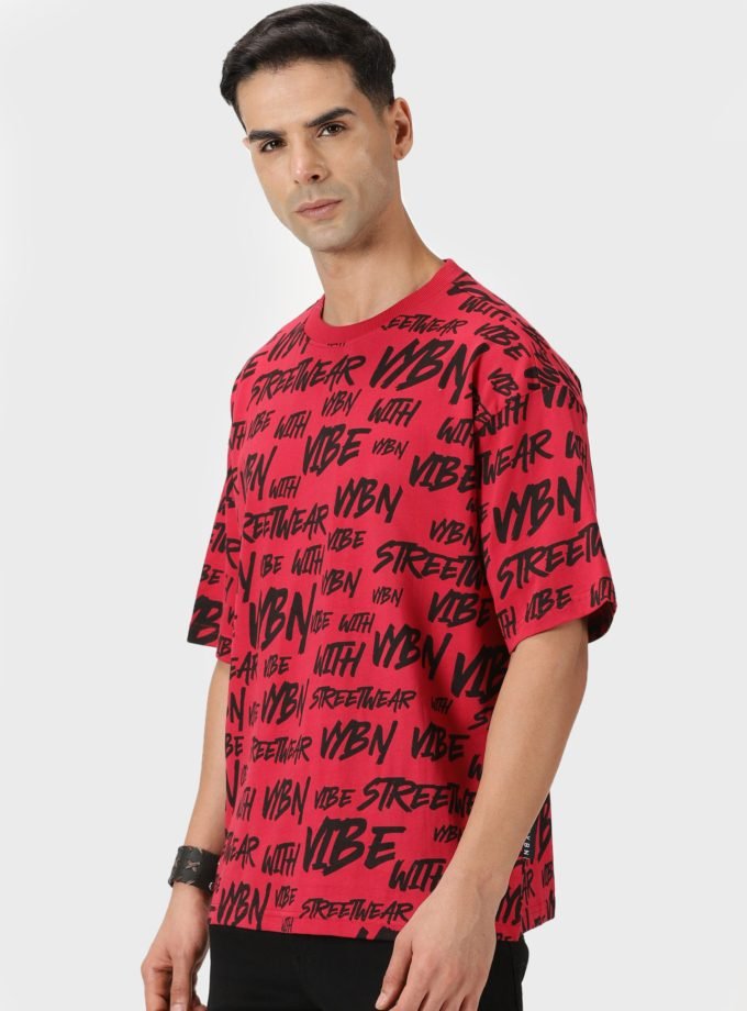 Men's Allover Print Drop Shoulder Half-Sleeves Tee - HIPHOP