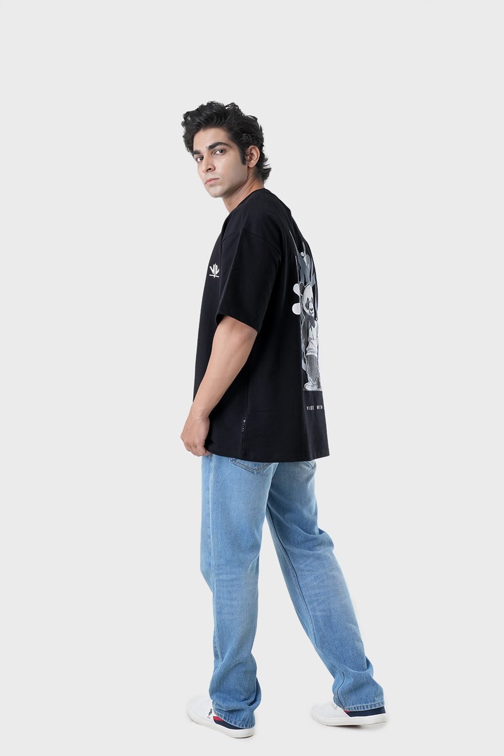 Men_s Drop Shoulder Half-Sleeves T-shirt-HIPHOP in Color Black 3