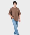 Men_s Drop Shoulder Half-Sleeves T-shirt-HIPHOP in Color Brown 1