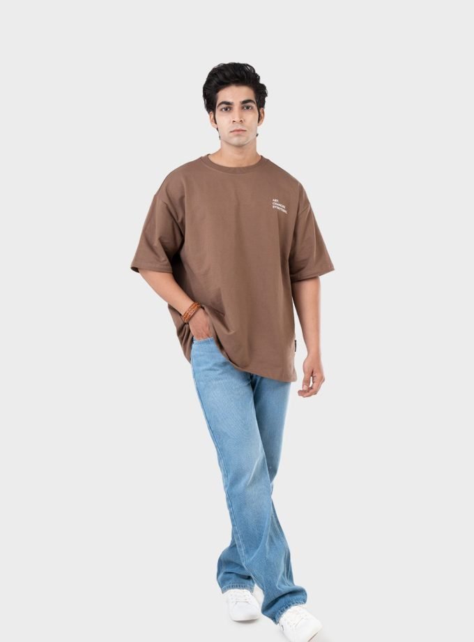 Men's Oversized Drop Shoulder T-Shirt - HIP HOP in Color Brown