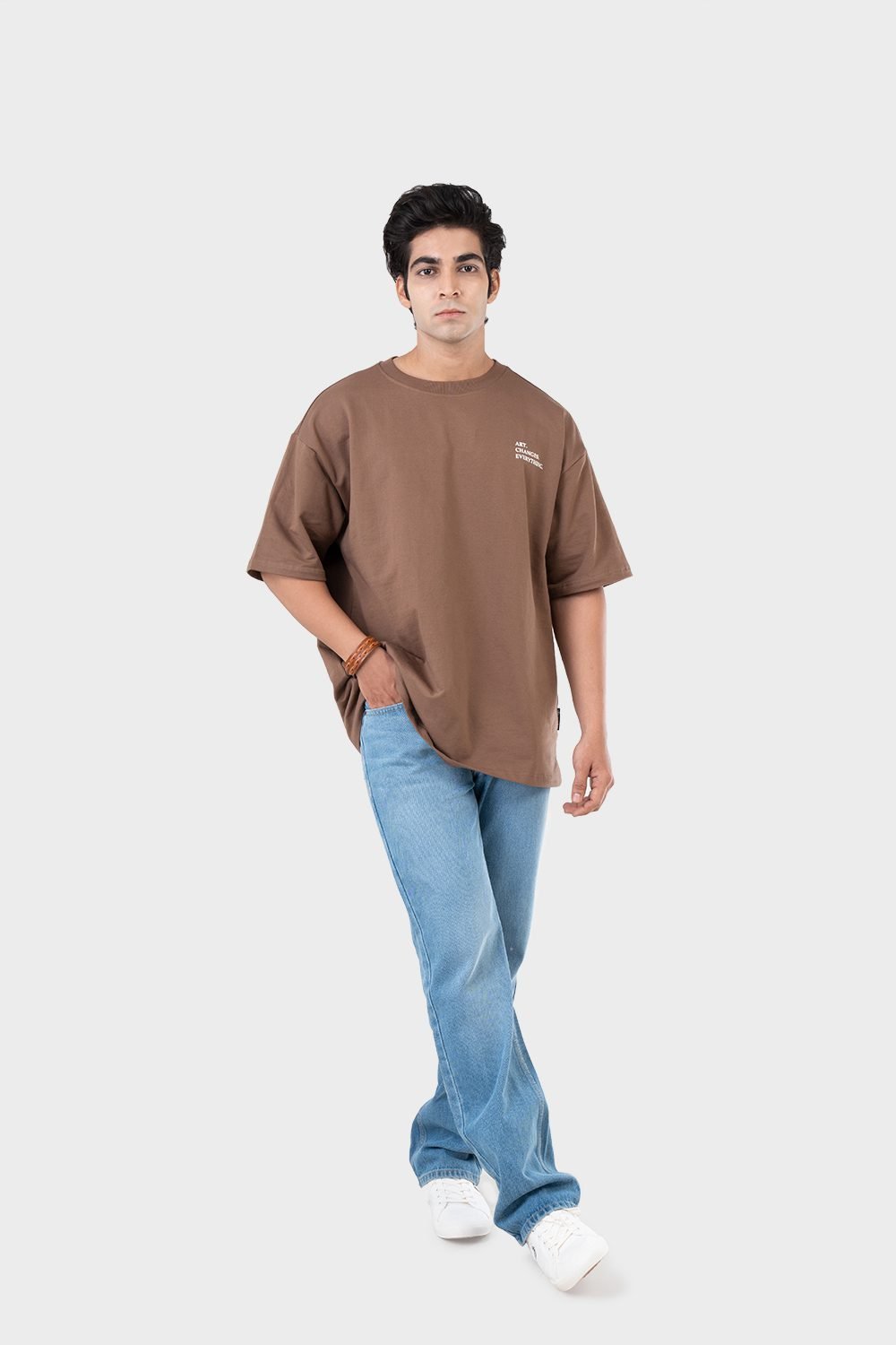 Men_s Drop Shoulder Half-Sleeves T-shirt-HIPHOP in Color Brown 1