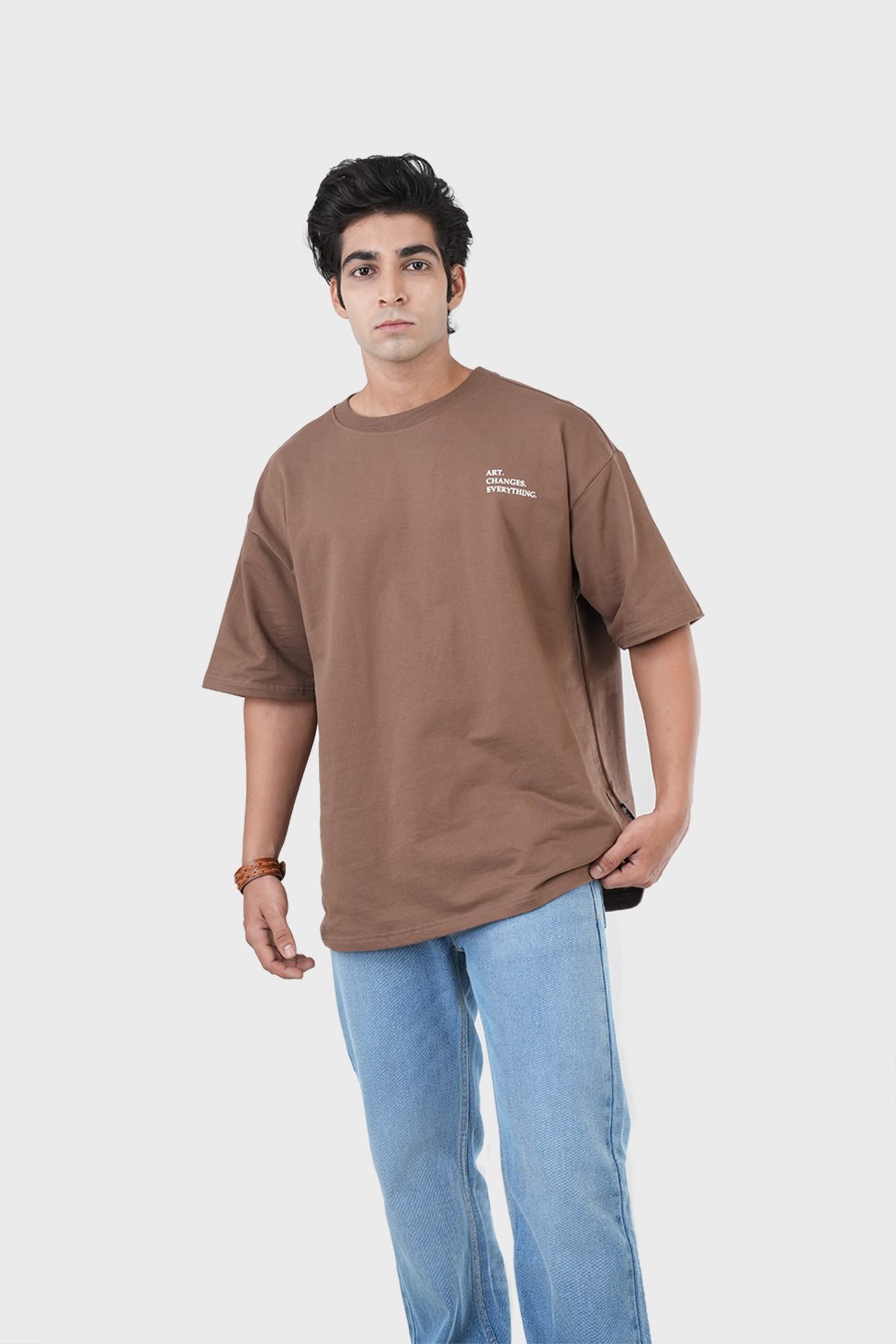 Men_s Drop Shoulder Half-Sleeves T-shirt-HIPHOP in Color Brown2