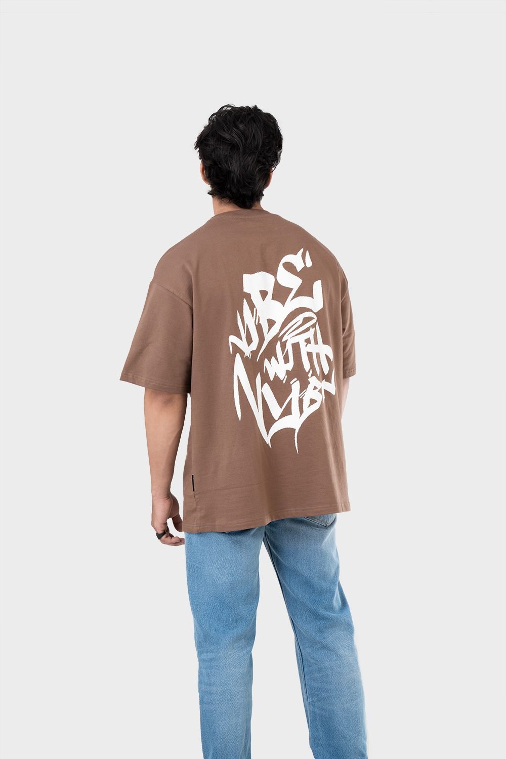 Men_s Drop Shoulder Half-Sleeves T-shirt-HIPHOP in Color Brown3