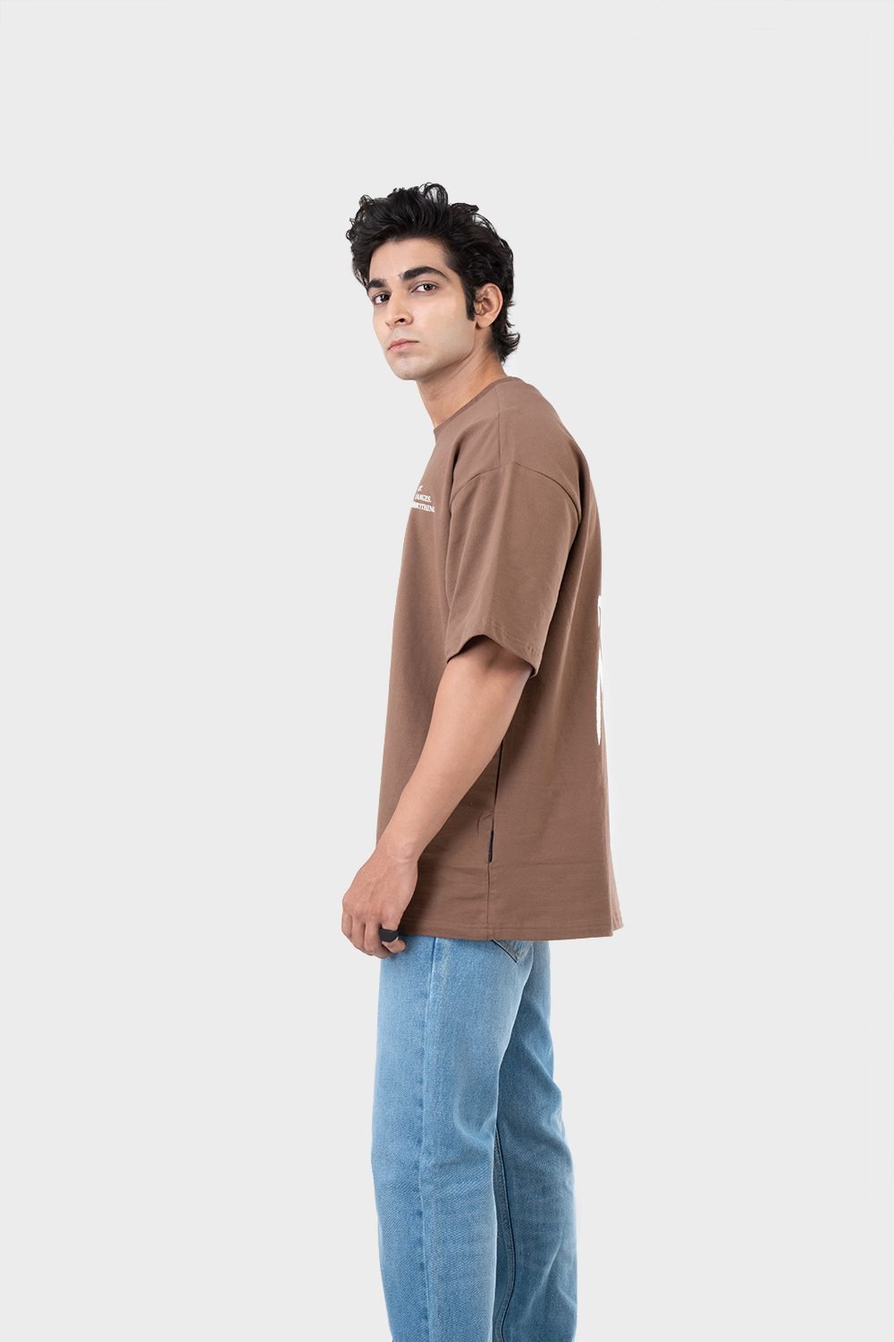 Men_s Drop Shoulder Half-Sleeves T-shirt-HIPHOP in Color Brown4