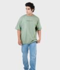 Men_s Drop Shoulder Half-Sleeves T-shirt-HIPHOP in Color Sage Green1