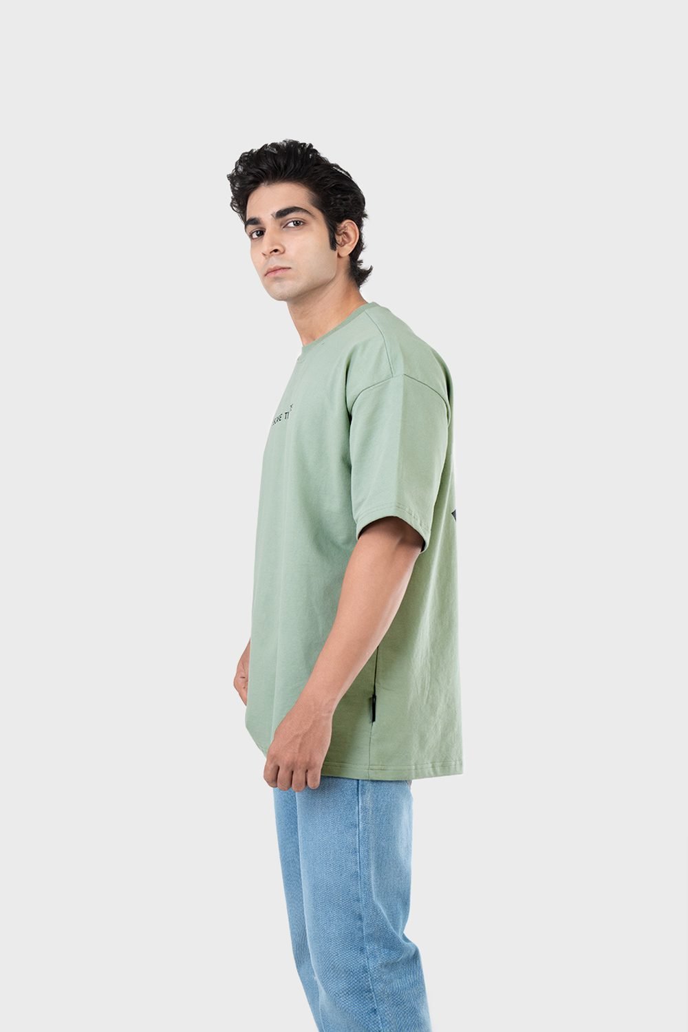 Men_s Drop Shoulder Half-Sleeves T-shirt-HIPHOP in Color Sage Green4