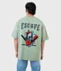 Men_s Drop Shoulder Half-Sleeves T-shirt-HIPHOP in Color Sage Green5