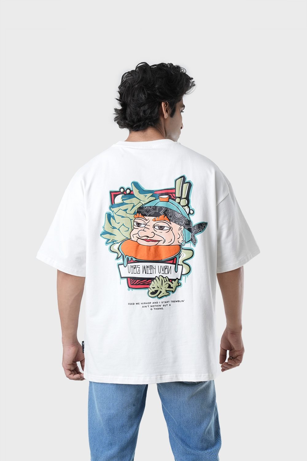 Men_s Drop Shoulder Half-Sleeves T-shirt-HIPHOP in Color off white4