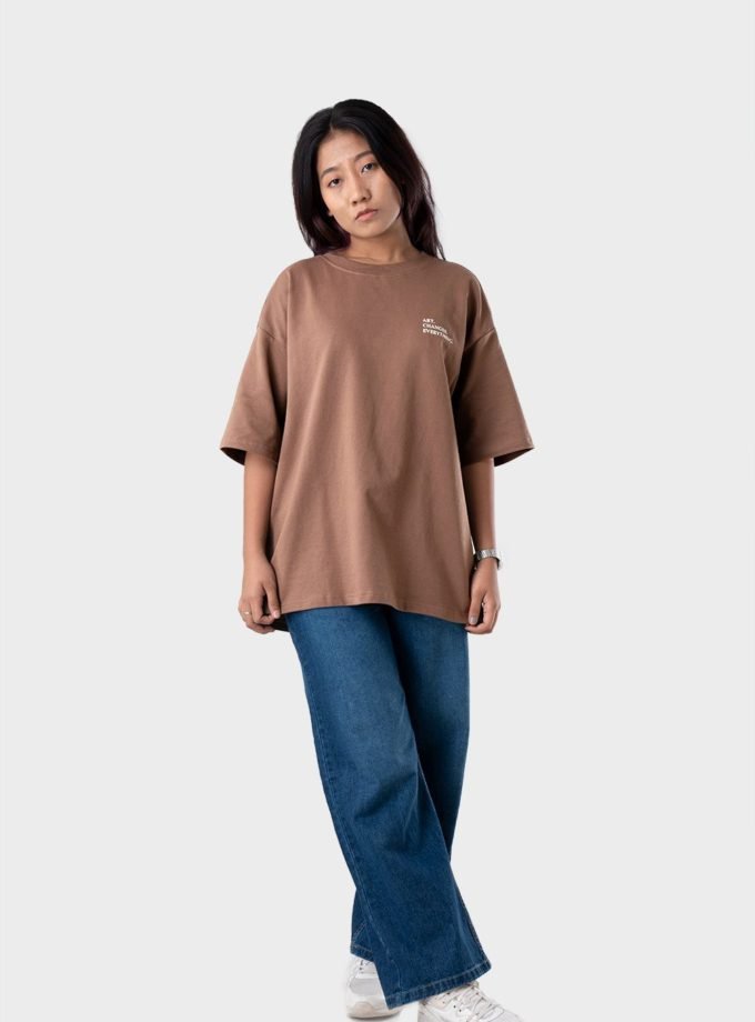 Women's Oversized Drop Shoulder T-Shirt - HIP HOP in Color Brown