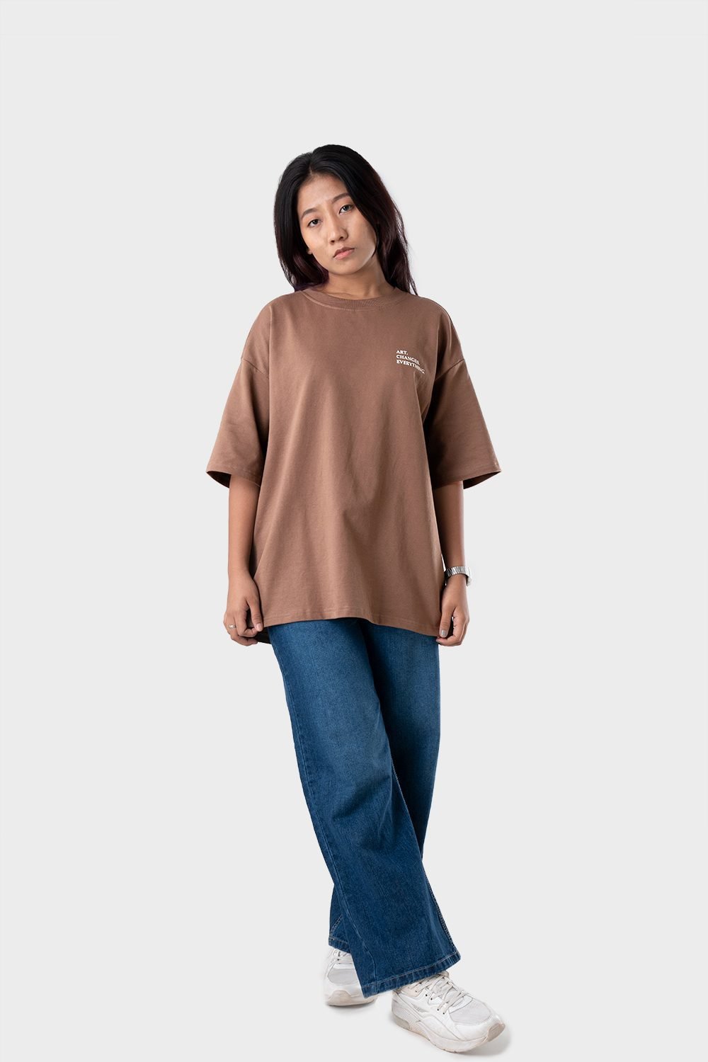 Women_s Drop Shoulder Half-Sleeves T-shirt -HIPHOP in Color Brown1