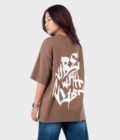 Women_s Drop Shoulder Half-Sleeves T-shirt -HIPHOP in Color Brown3
