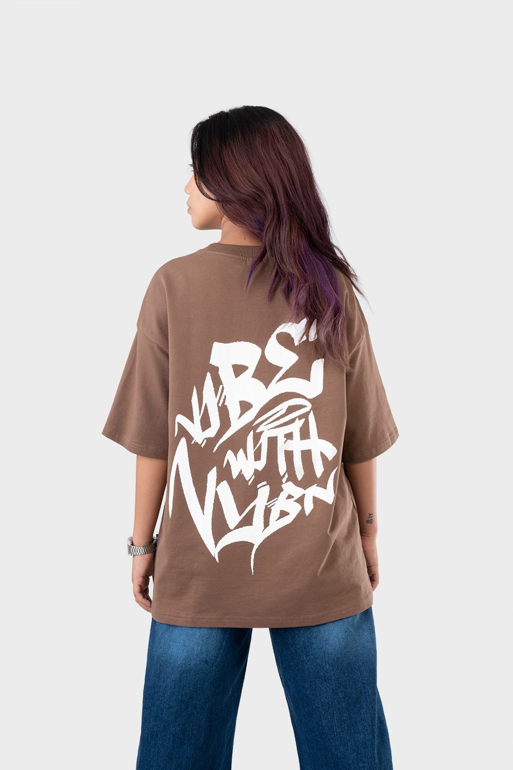 Women_s Drop Shoulder Half-Sleeves T-shirt -HIPHOP in Color Brown4