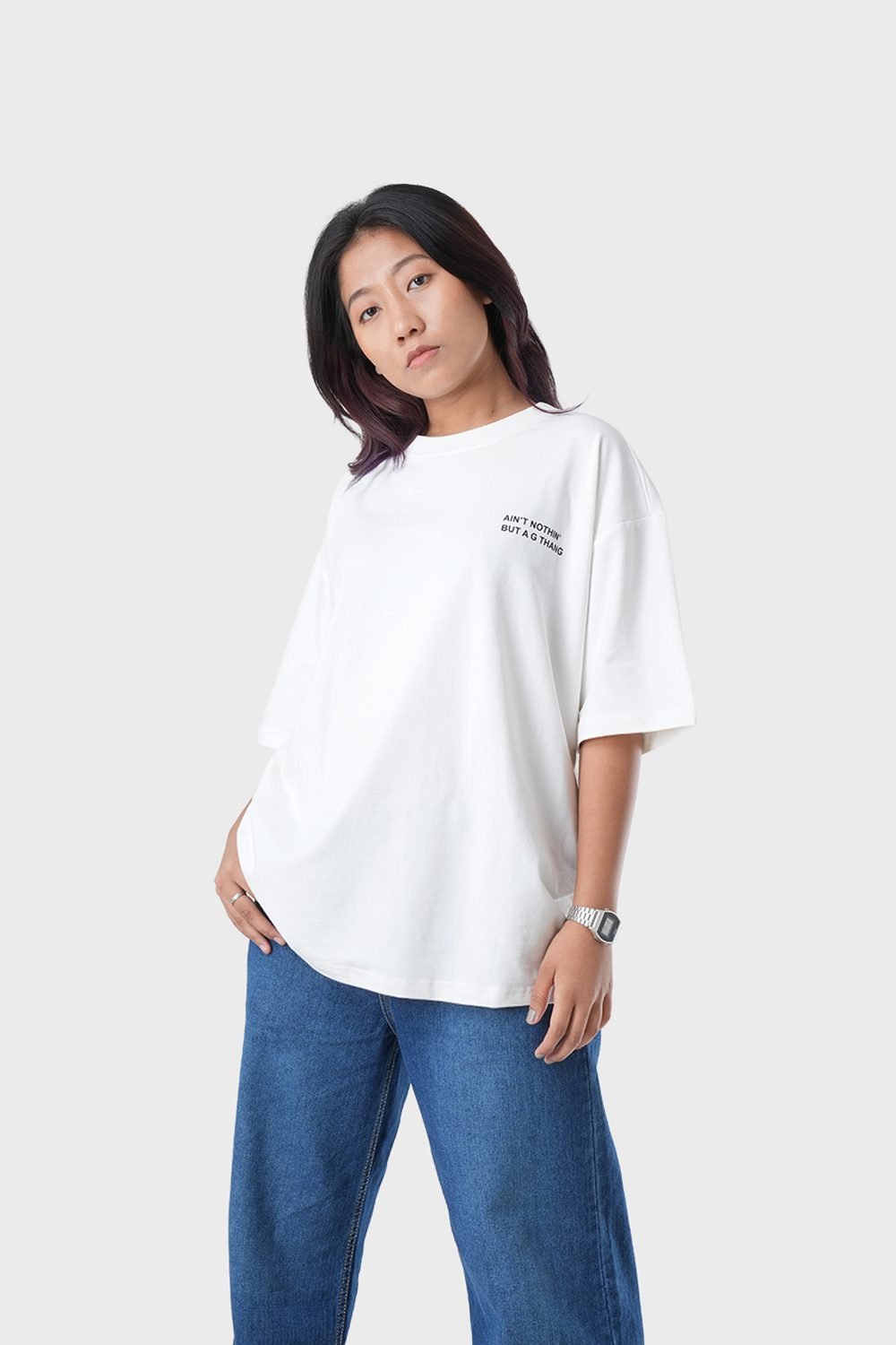Women_s Drop Shoulder Half-Sleeves T-shirt -HIPHOP in Color Off white2