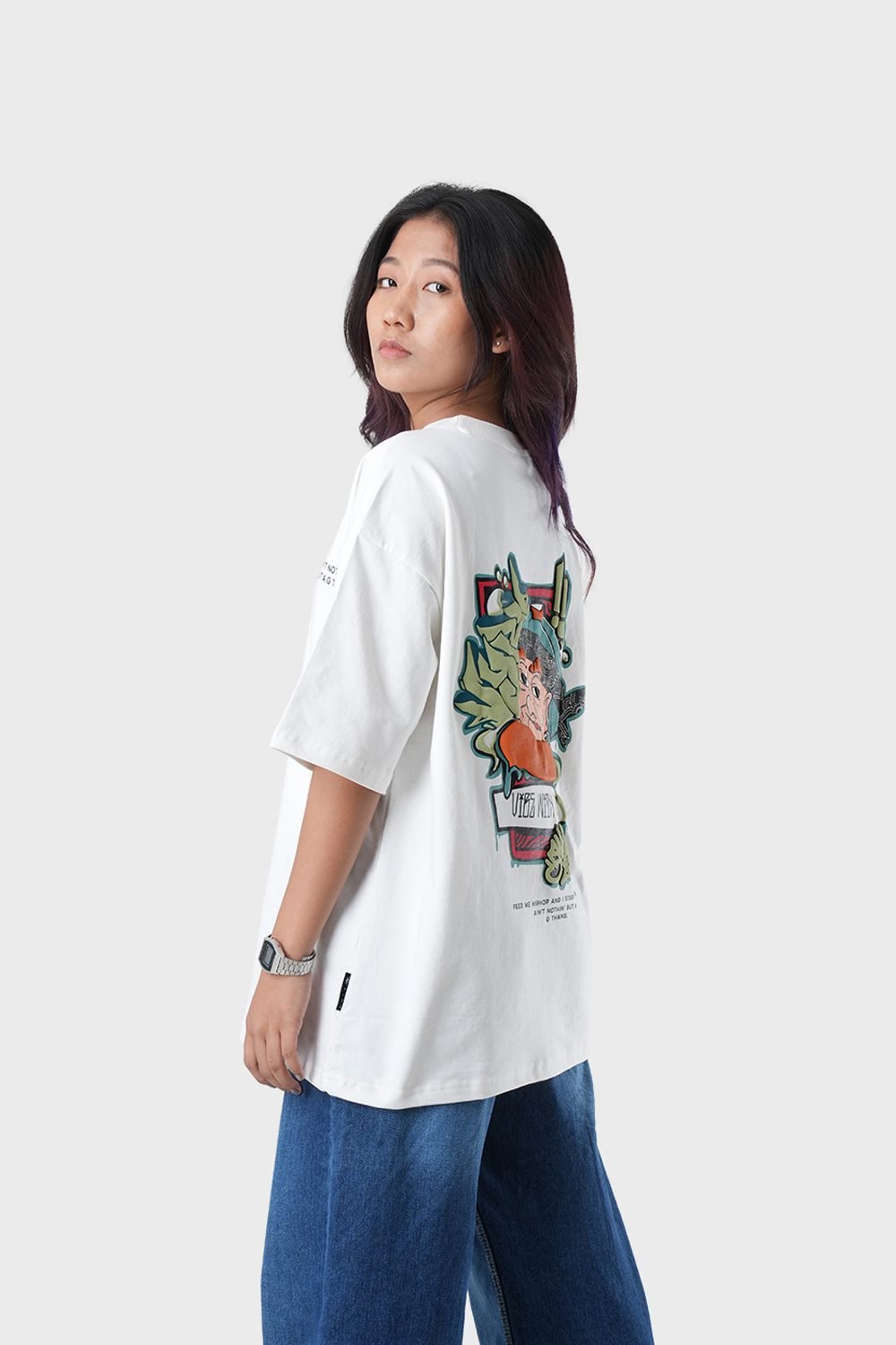 Women_s Drop Shoulder Half-Sleeves T-shirt -HIPHOP in Color Off white3