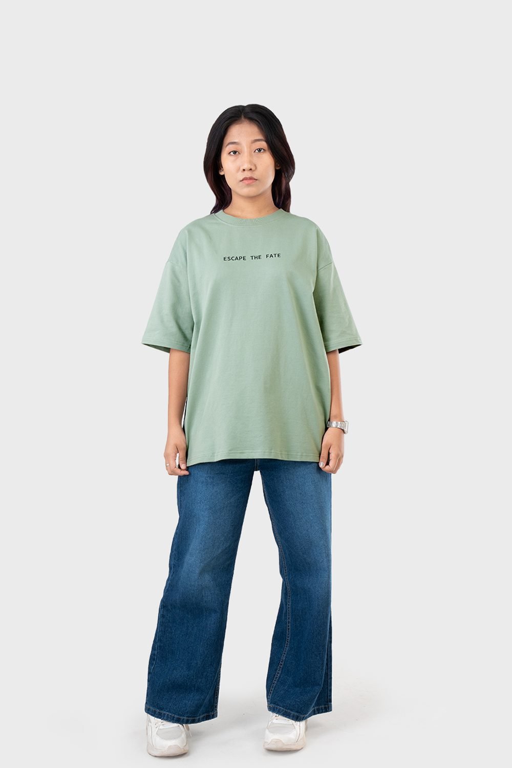 Women_s Drop Shoulder Half-Sleeves T-shirt -HIPHOP in Color Sage Green1