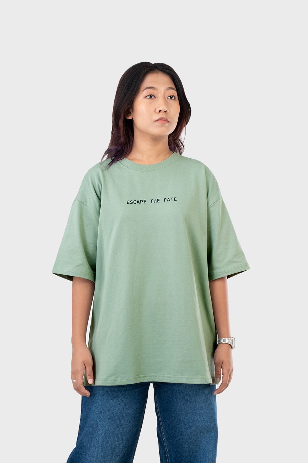 Women_s Drop Shoulder Half-Sleeves T-shirt -HIPHOP in Color Sage Green2